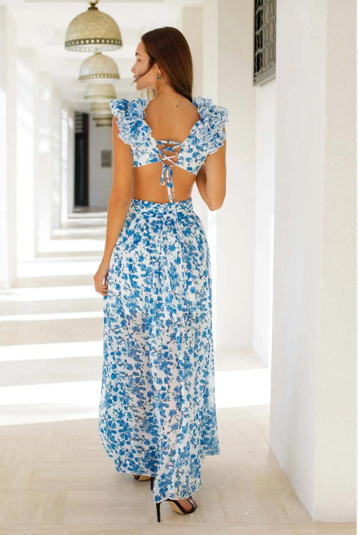 Women's Vacation V-Neck Ruffle Dress