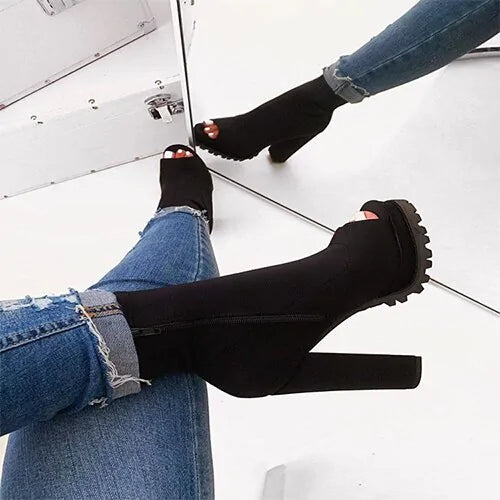 Zipped Open Toe Ankle Boots