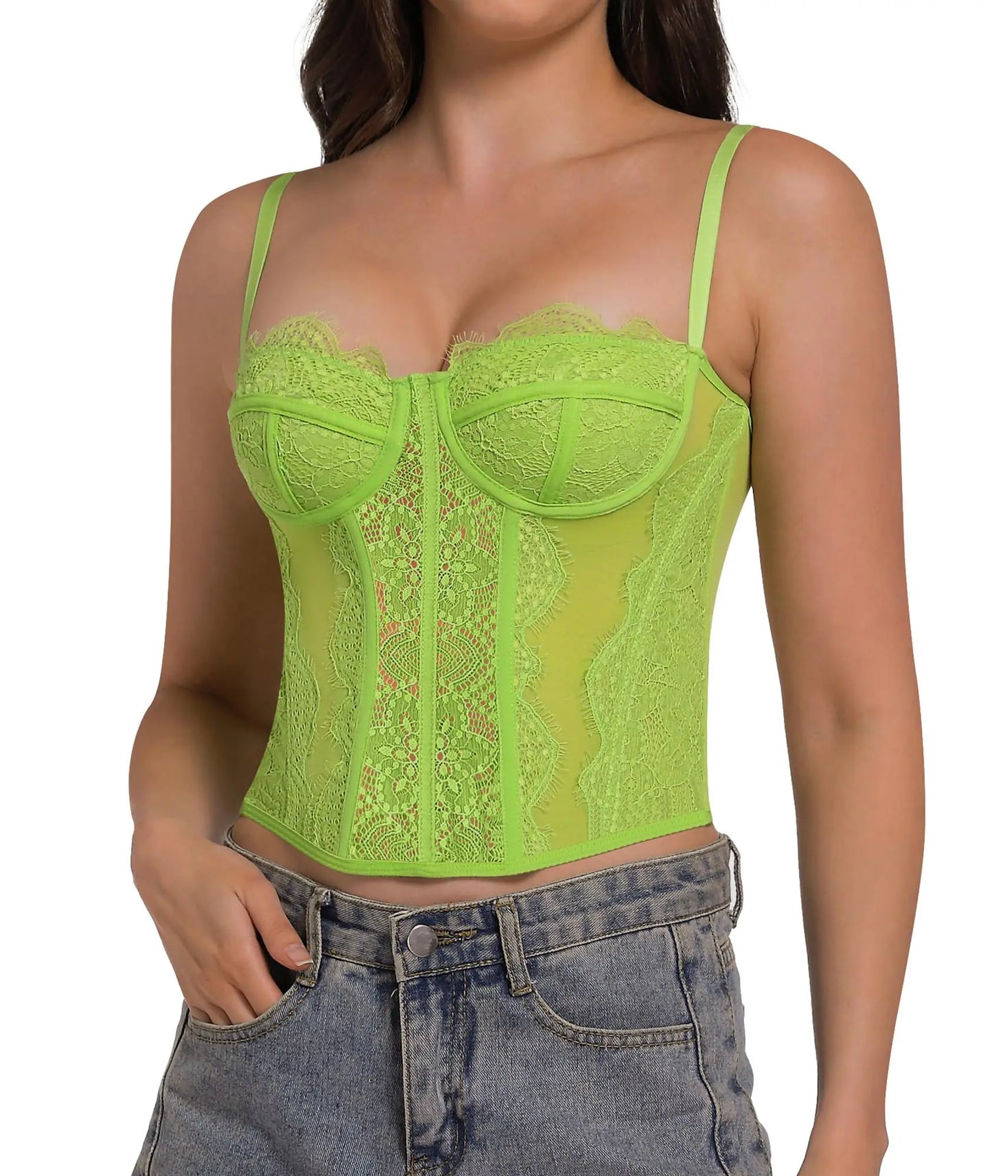 Lace Bustier Corset Tops for Women - Sexy Going Out Top with Buckle Green X-Small