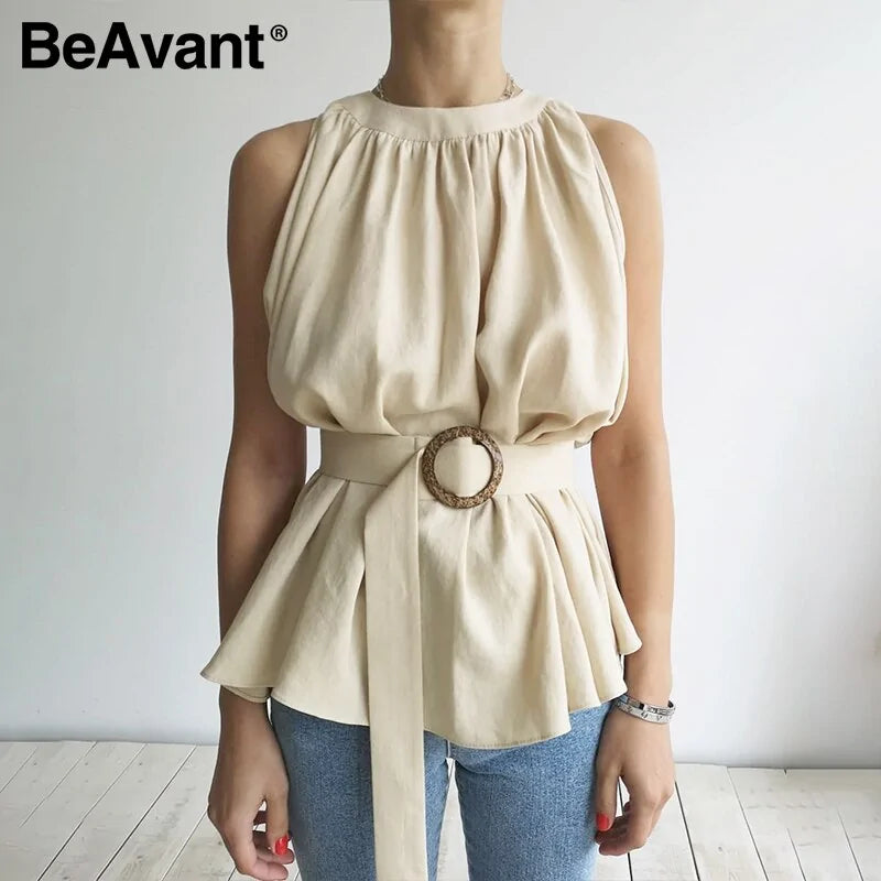 High Waist Belt Tie Fashion Camisole Tops