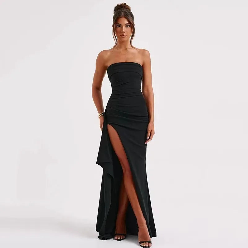 Women's Line Up Collar With Sexy Backless High Slit Dress