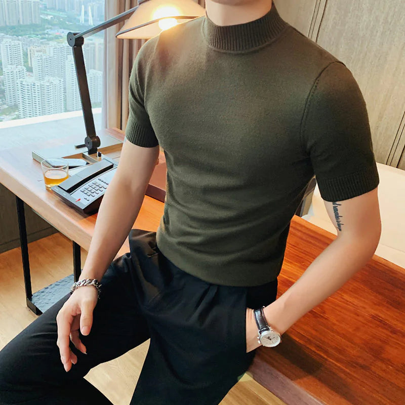 Basic Stretch Half Turtleneck Short Sleeve