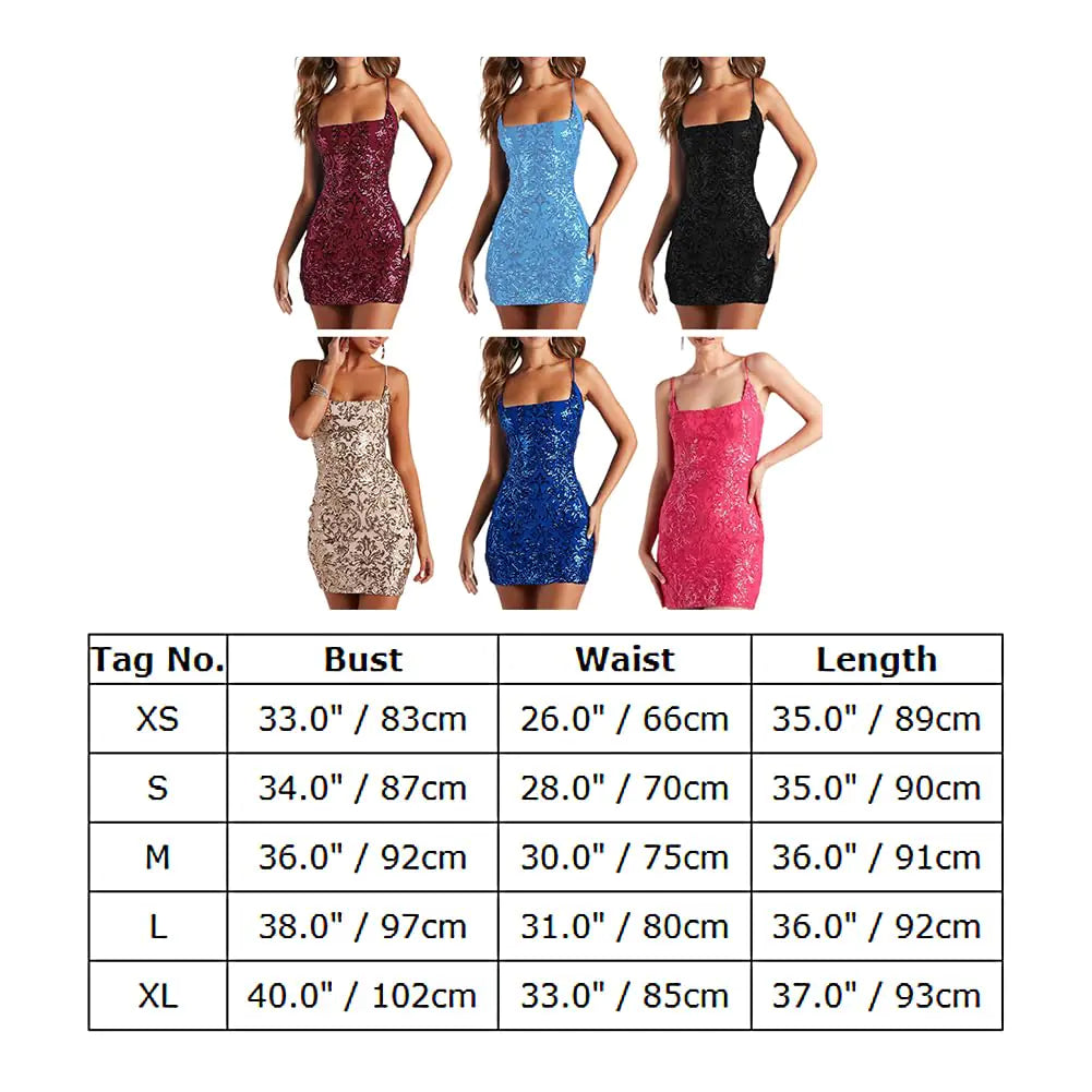 ODIZLI Women's Spaghetti Straps Sparkly Sequins Bodycon Mini Dress Party Nightclub Small Black