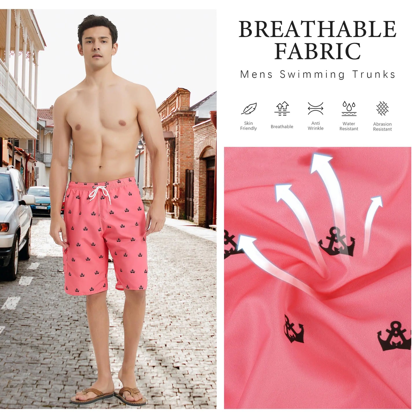 Mens Swimming Trunks Swim Trunks Quick Dry Swim Shorts with Mesh Lining Funny Swimwear Bathing Suits Large Pink Anchor