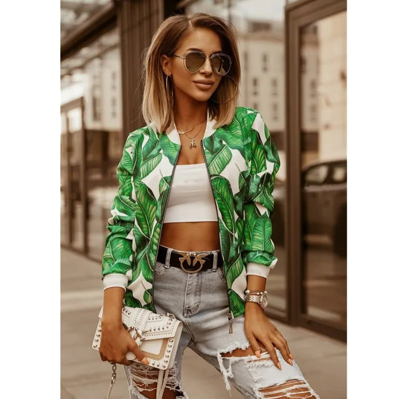 Women's Flower Printed Long Sleeve Jacket