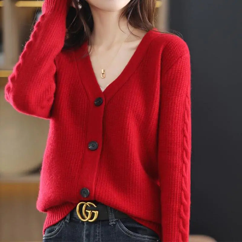 Korean Commute Solid Color V-Neck Cardigan Sweaters for Women