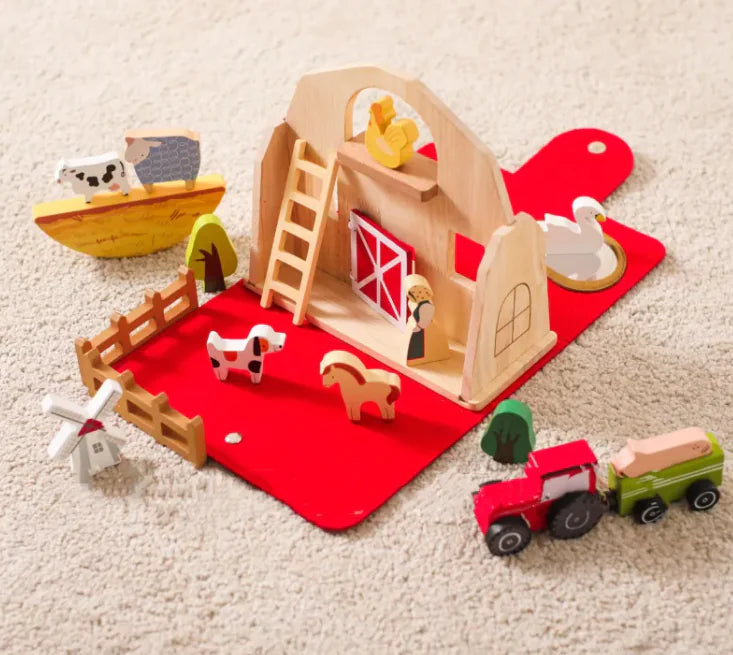 Barn-Themed Wooden Building Blocks Set