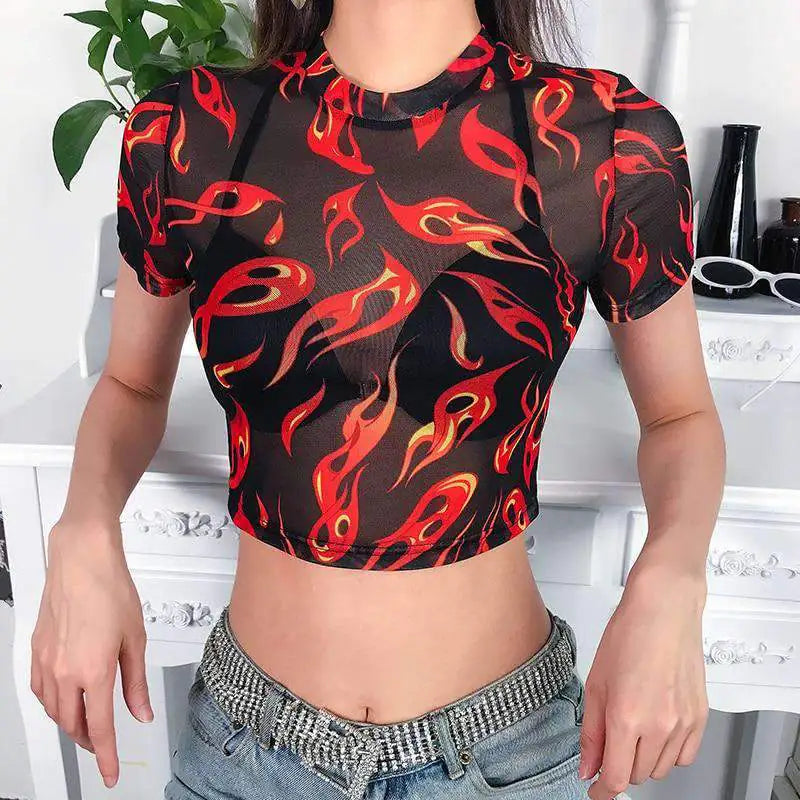 Flame Mesh Crop Top