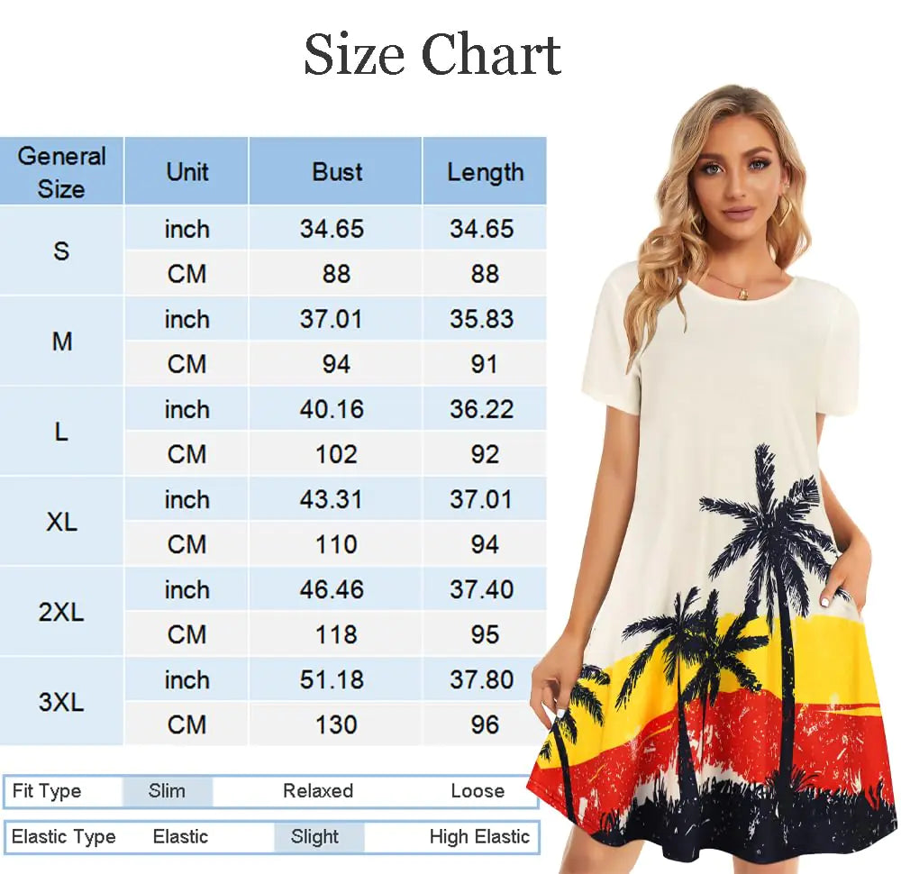 Womens Summer Dresses Beach Casual Loose Tshirt Floral Short Sleeve Flowy Pockets Sundresses XX-Large Lightyellow Beach