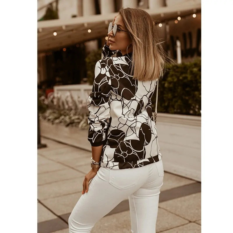 Women's Flower Printed Long Sleeve Jacket