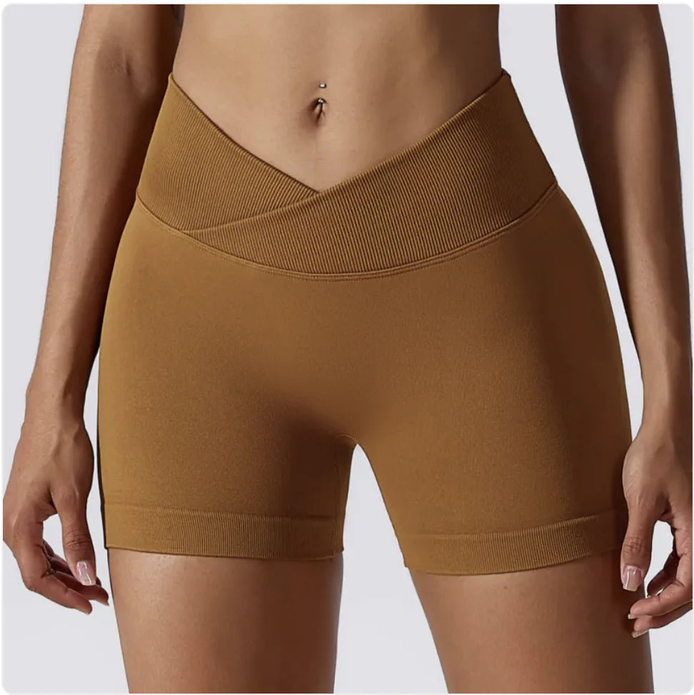 High-Waist Elastic Yoga Shorts with Peach-Lift Design