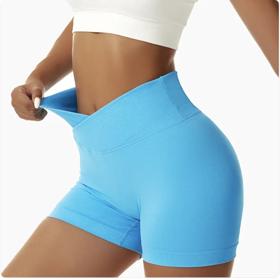 High-Waist Elastic Yoga Shorts with Peach-Lift Design