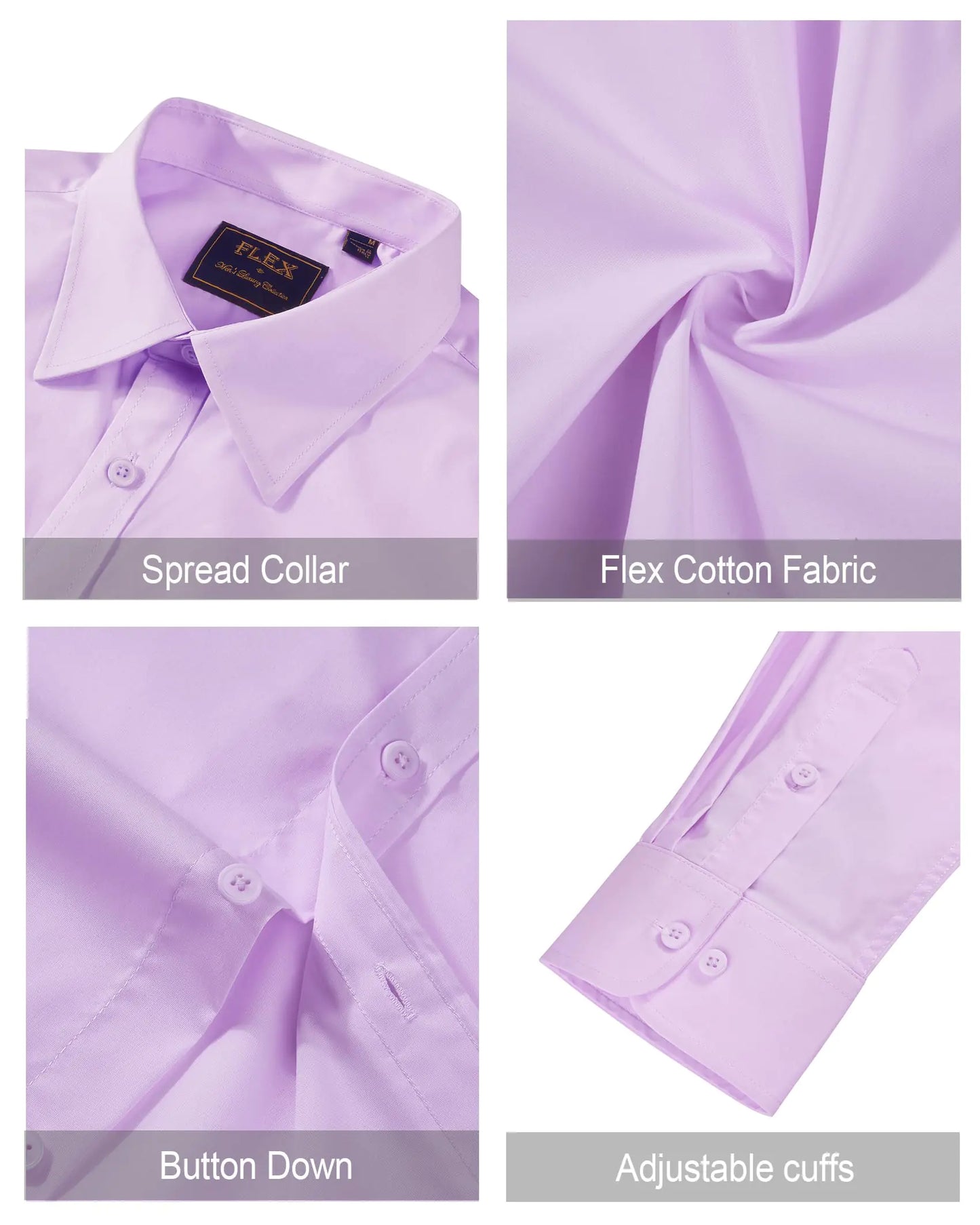 J.VER Men's Dress Shirts Stretch Stain Shield Long Sleeve Solid Formal Shirt Business Casual Button Down Shirts XX-Large Light Purple