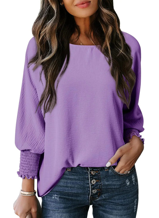 Dokotoo Womens Dressy Casual Tops Business Work Blouses 3/4 Sleeve V Neck T-Shirts Loose Fit Basic Tees Large A Purple