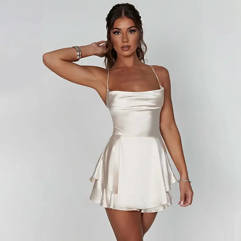 Women's Slim Halter Satin Backless Dress