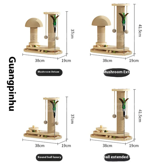 Katzenkratzbaum und Spielzeugset aus Massivholz