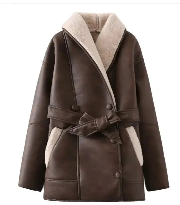 Fur Collar Composite Belt Coat