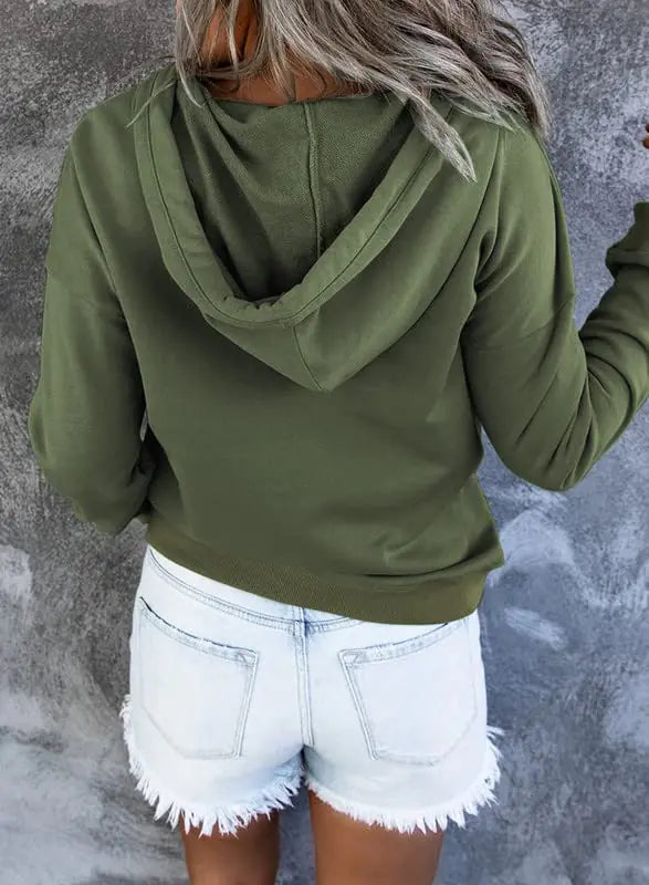 Dokotoo Damen 2024 Kapuzenpullover mit Knopfkragen und Kordelzug, Kapuzenpullover, lässig, langärmelig, Oberteile, Hemden, Grün, 4, groß