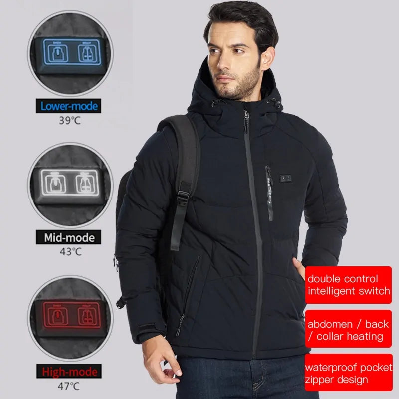 Herren Winter Outdoor USB Infrarot Heizung Kapuzenjacke