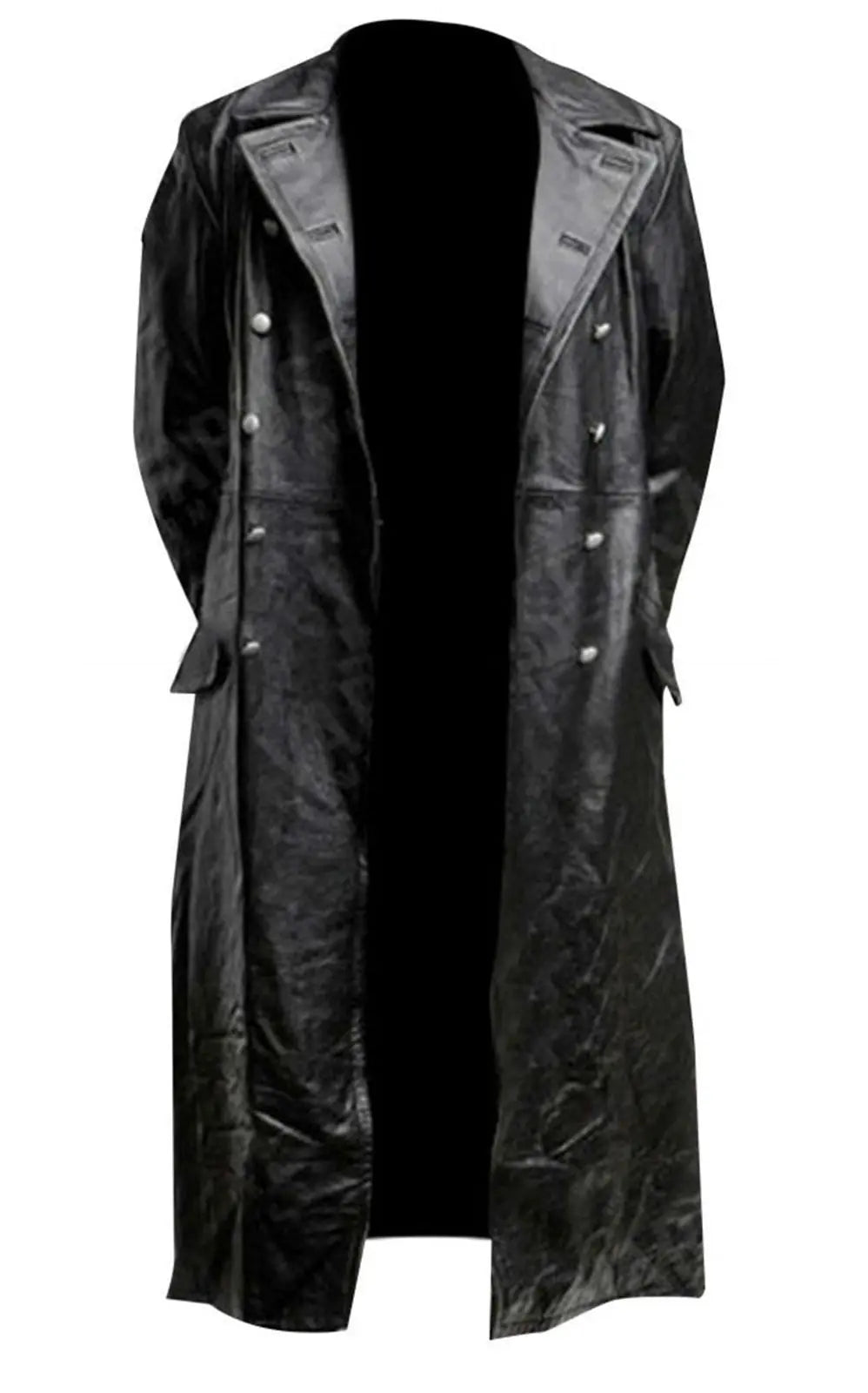 Men's Black Leather Trench Coat