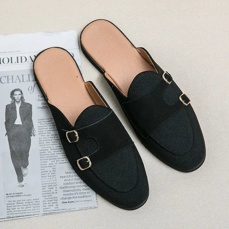 Crocodile Pattern Leather Mules Slippers for Men