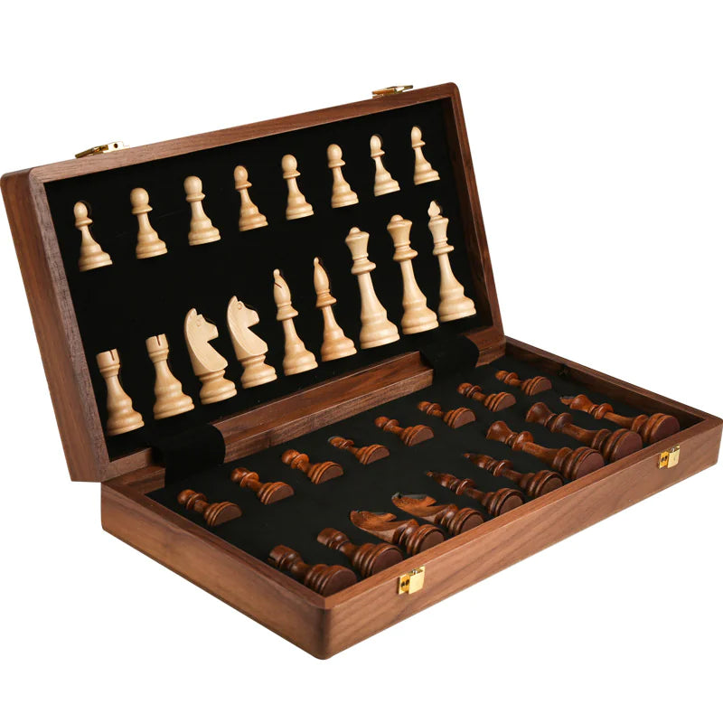 Chess Solid Wood Set Large Children's Wooden Folding Chessboard