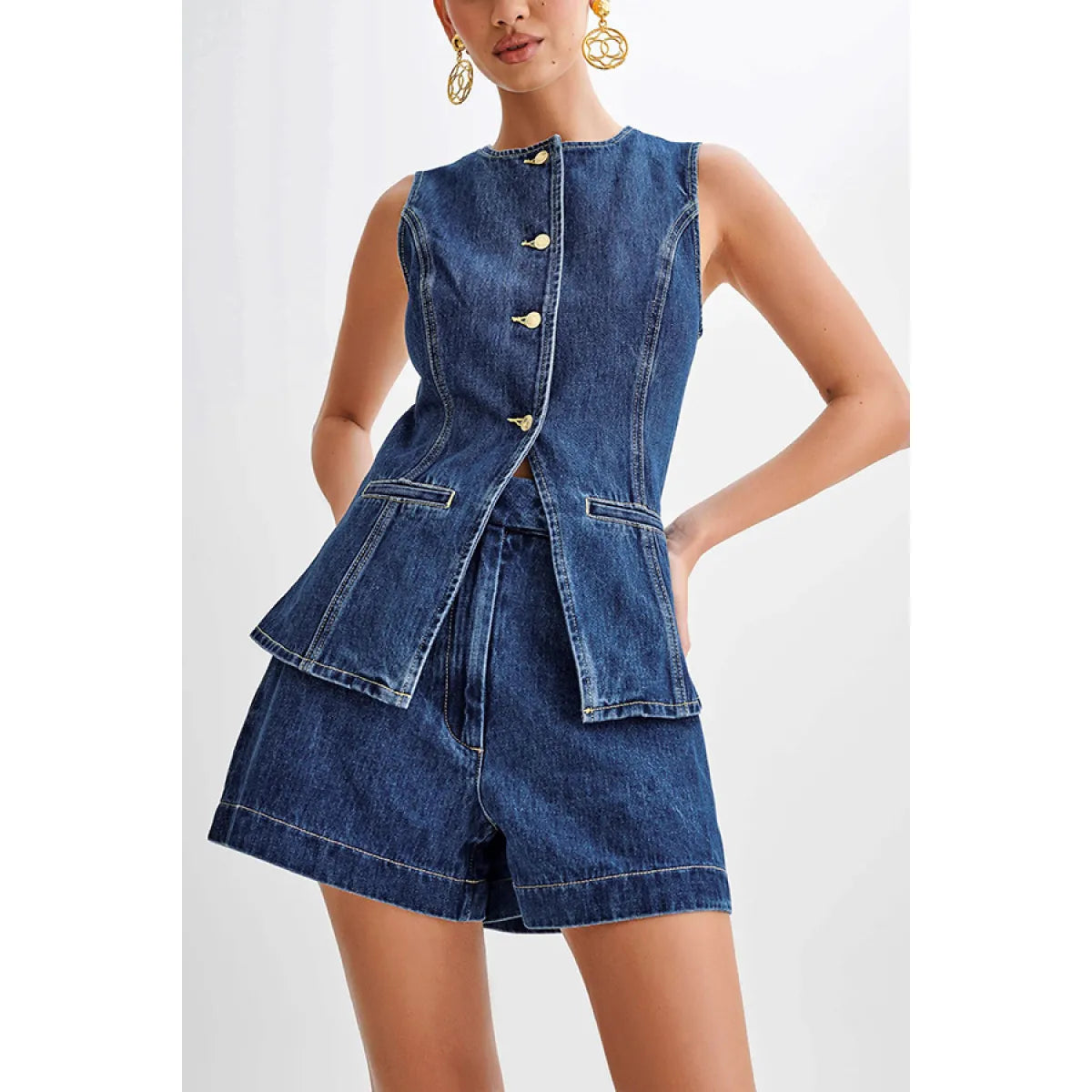 Denim Casual Sleeveless Women's Suit