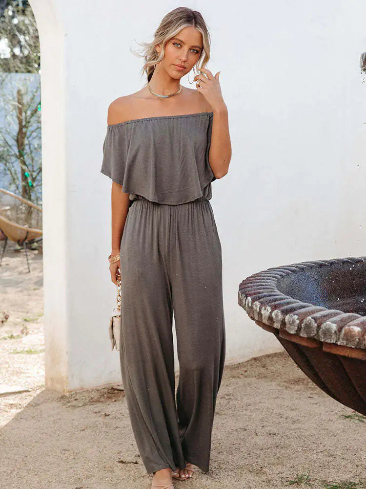 WOLF Women's Summer Jumpsuit with Wide Legs and Off-Shoulder