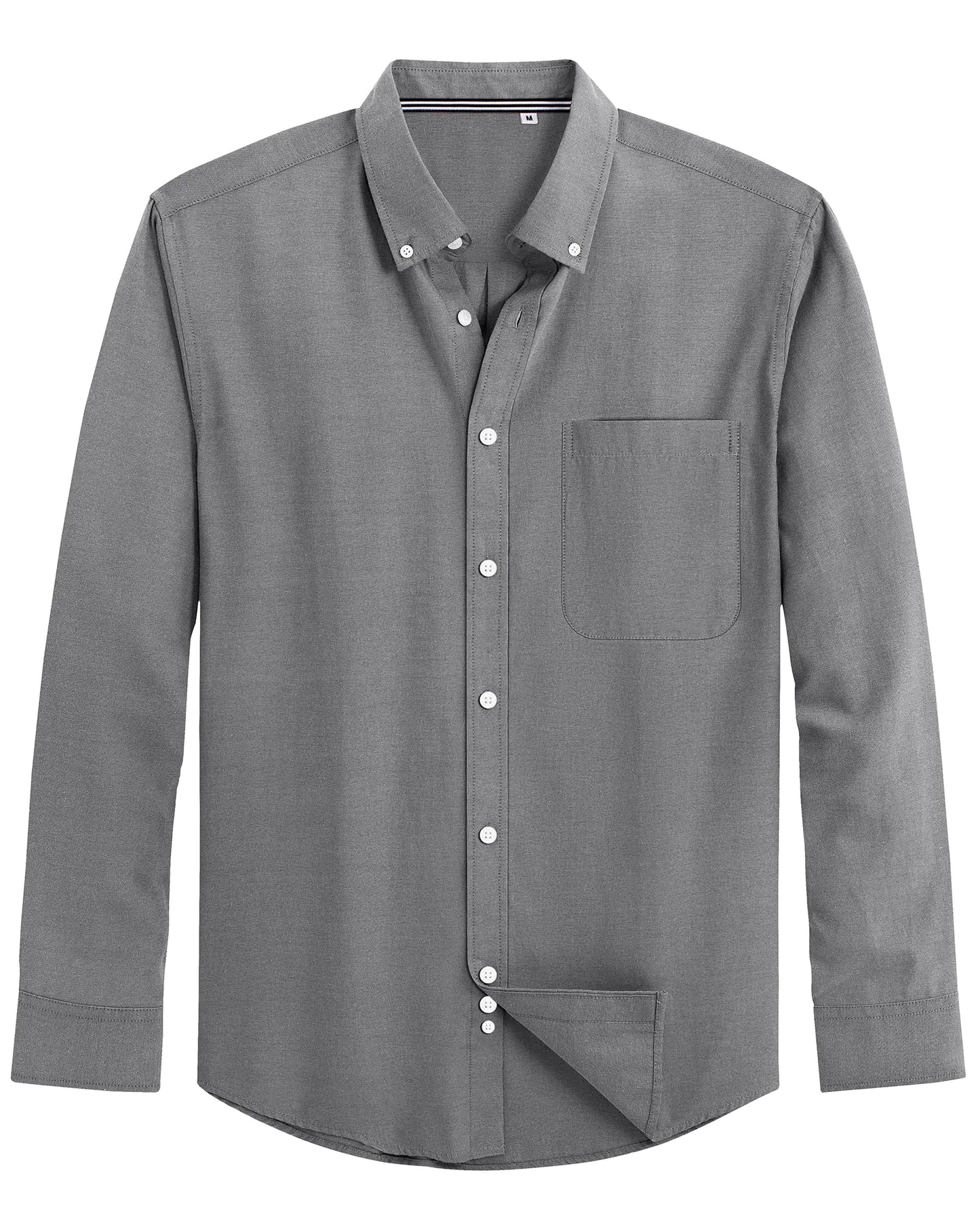 J.VER Men's Oxford Shirt Solid Casual Button Down Collar Shirts Long Sleeve Dress Shirts with Pocket Medium Charcoal Grey