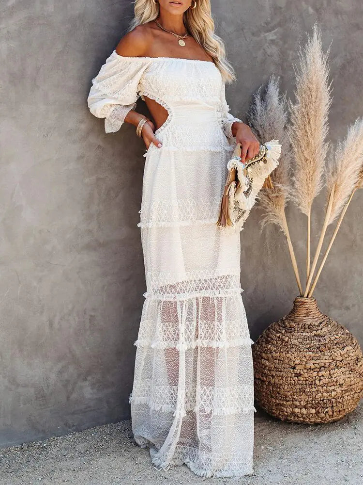 Summer Slash Neck Bohemian Women Maxi Dress