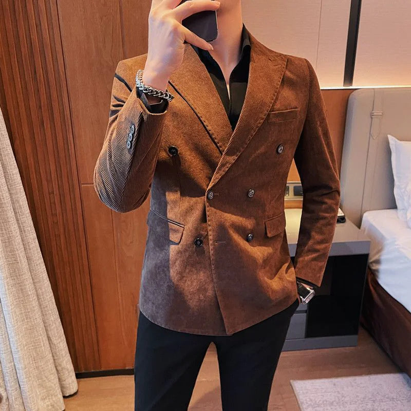 Men's Double-Breasted Corduroy Suit Jacket