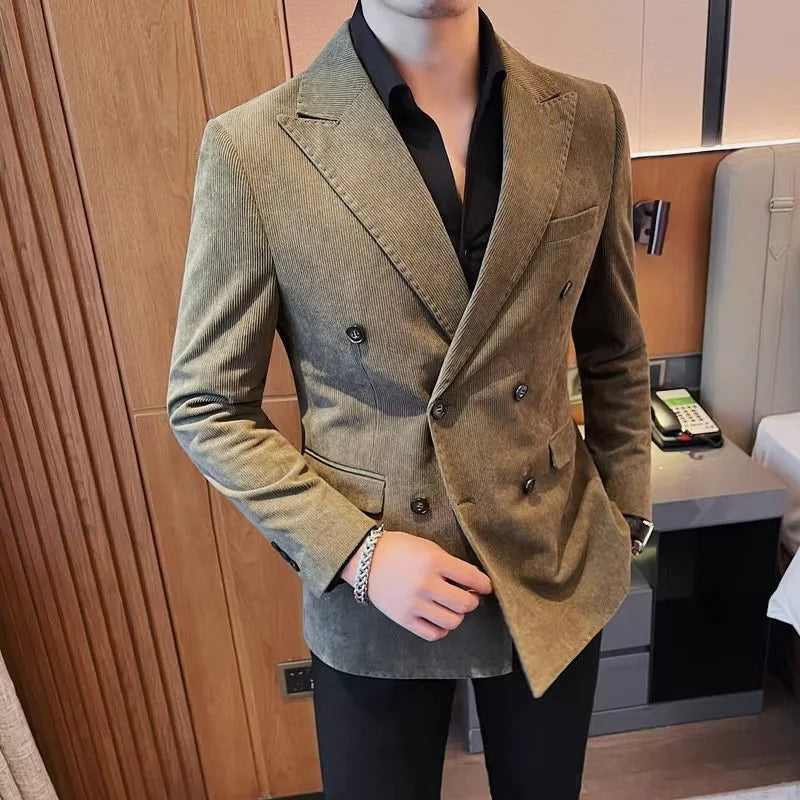 Men's Double-Breasted Corduroy Suit Jacket