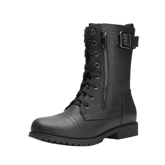 DREAM PAIRS Women's Ankle Bootie Winter Lace up Mid Calf Military Combat Boots 5.5 Mission-black