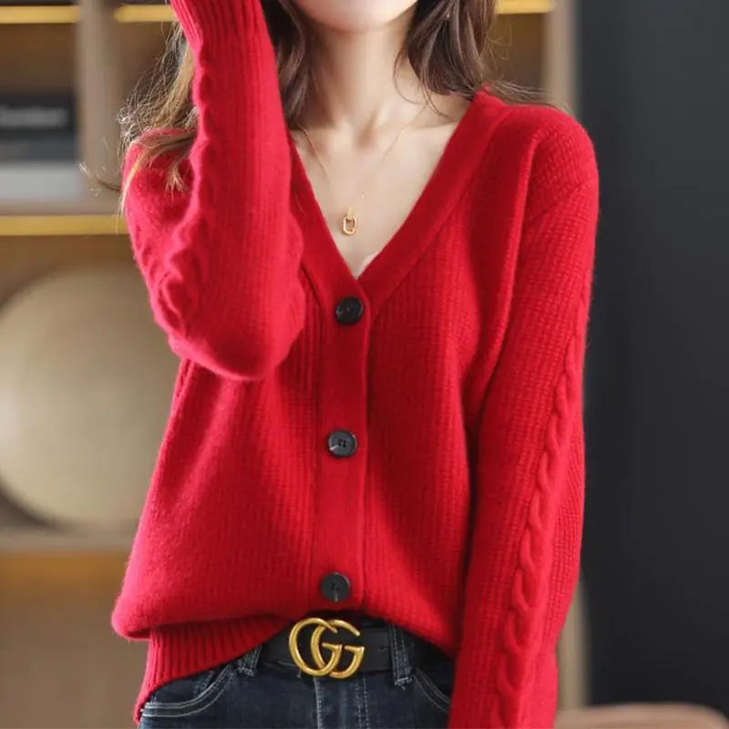 Korean Commute Solid Color V-Neck Cardigan Sweaters for Women