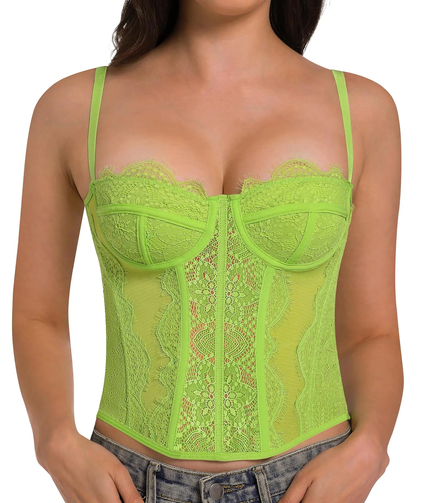 Lace Bustier Corset Tops for Women - Sexy Going Out Top with Buckle Green X-Small