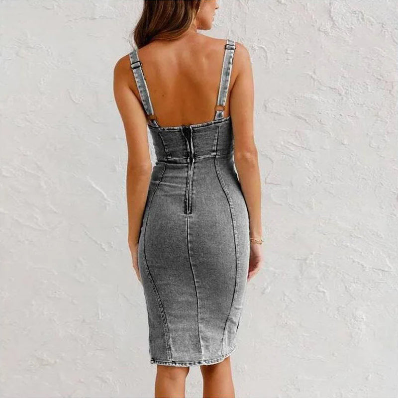 U-Neck Denim Dress