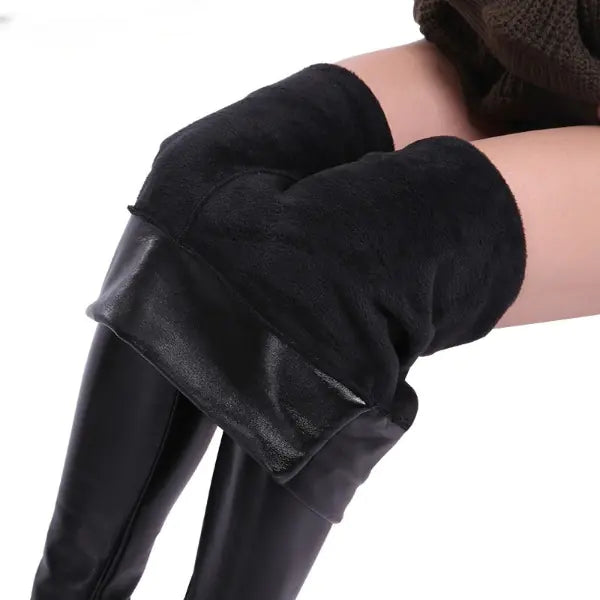 Winter Plus Size High Waist Leather Leggings with Thick Velvet