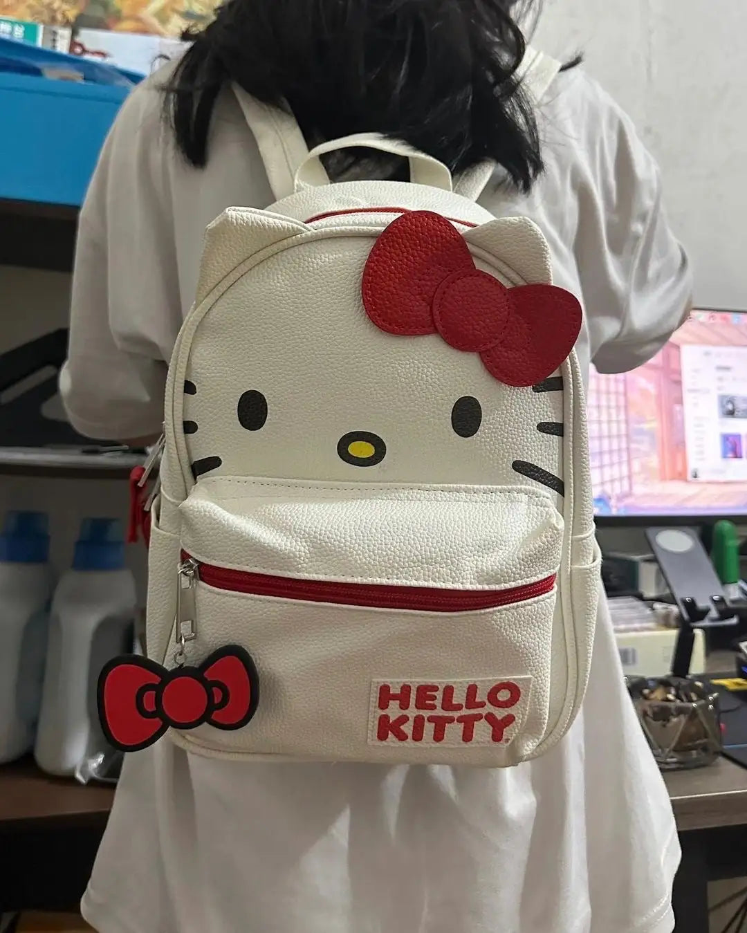 Red White Bow Hello Kitty Backpack Bag