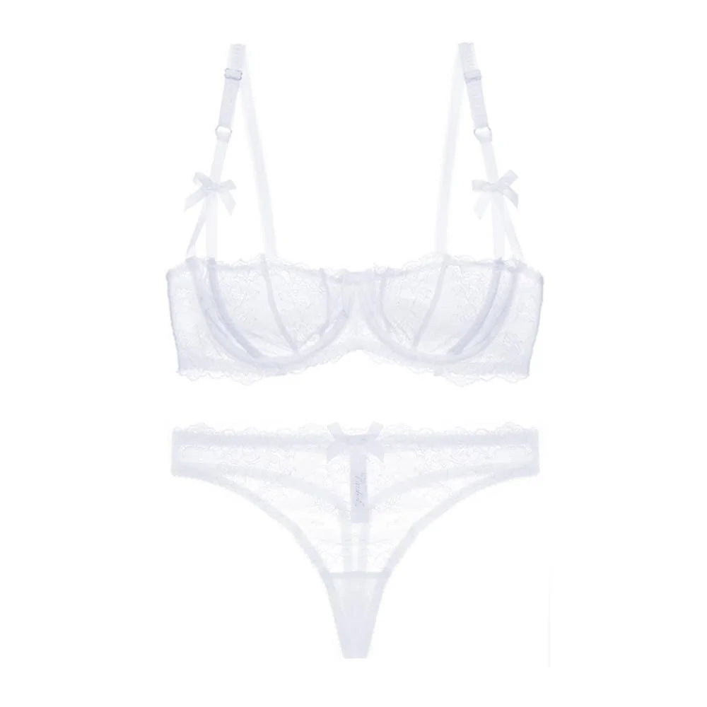 Dessous-Set aus BH und Tanga mit Blumenspitze für Damen