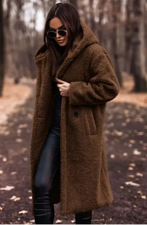 Fashion Long Clean Color Long Sleeve Woolen Women's Coat