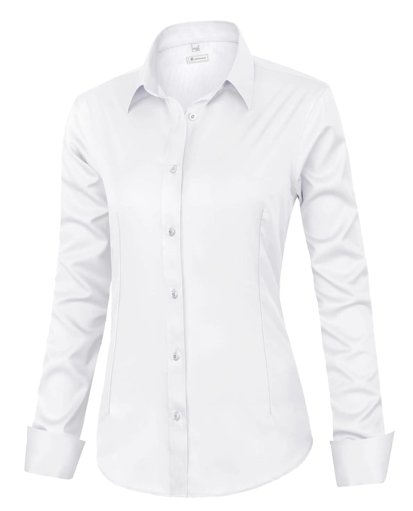 Siliteelon Womens Classic-Fit Dress Shirts Long Sleeve Button Down Wrinkle-Free Stretch Solid Casual Work Office Blouse Top Women Large White