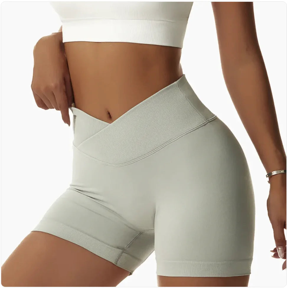 High-Waist Elastic Yoga Shorts with Peach-Lift Design