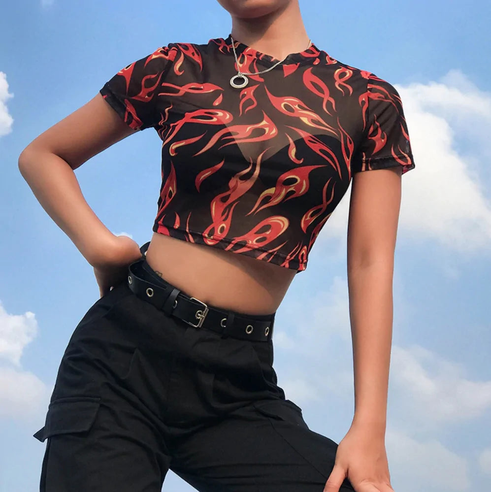 Flame Mesh Crop Top