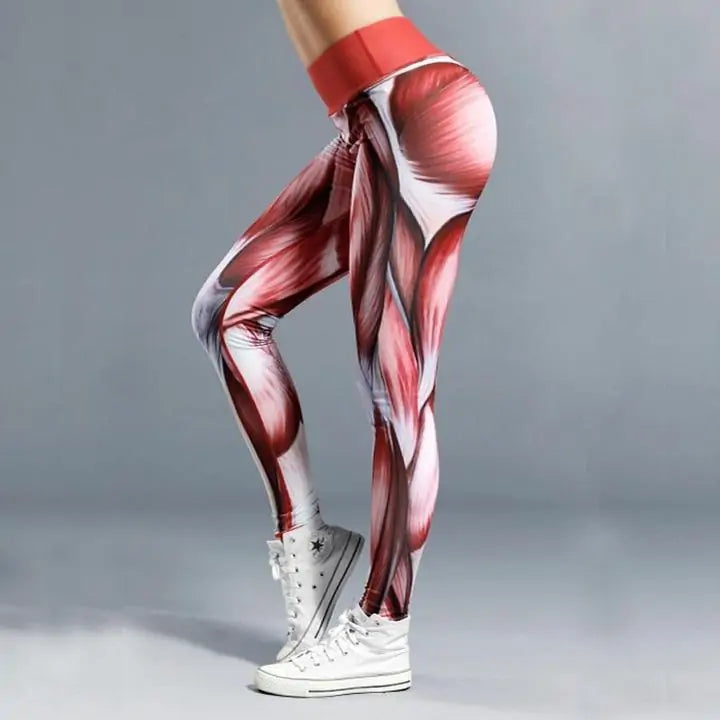 High Waisted Muscle Print Push Up Workout Leggings