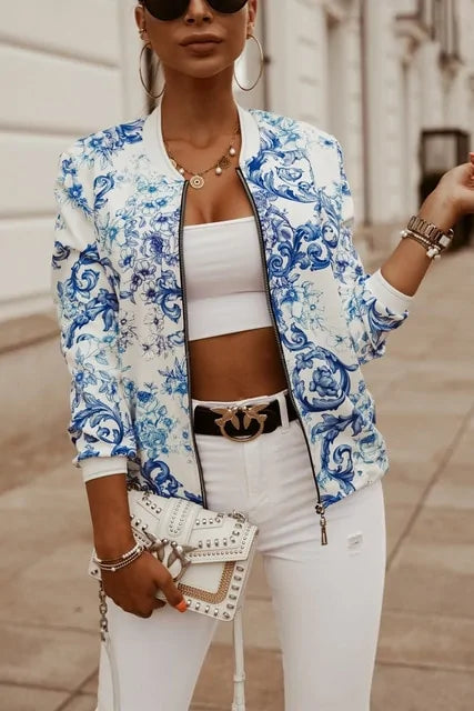 Women's Flower Printed Long Sleeve Jacket