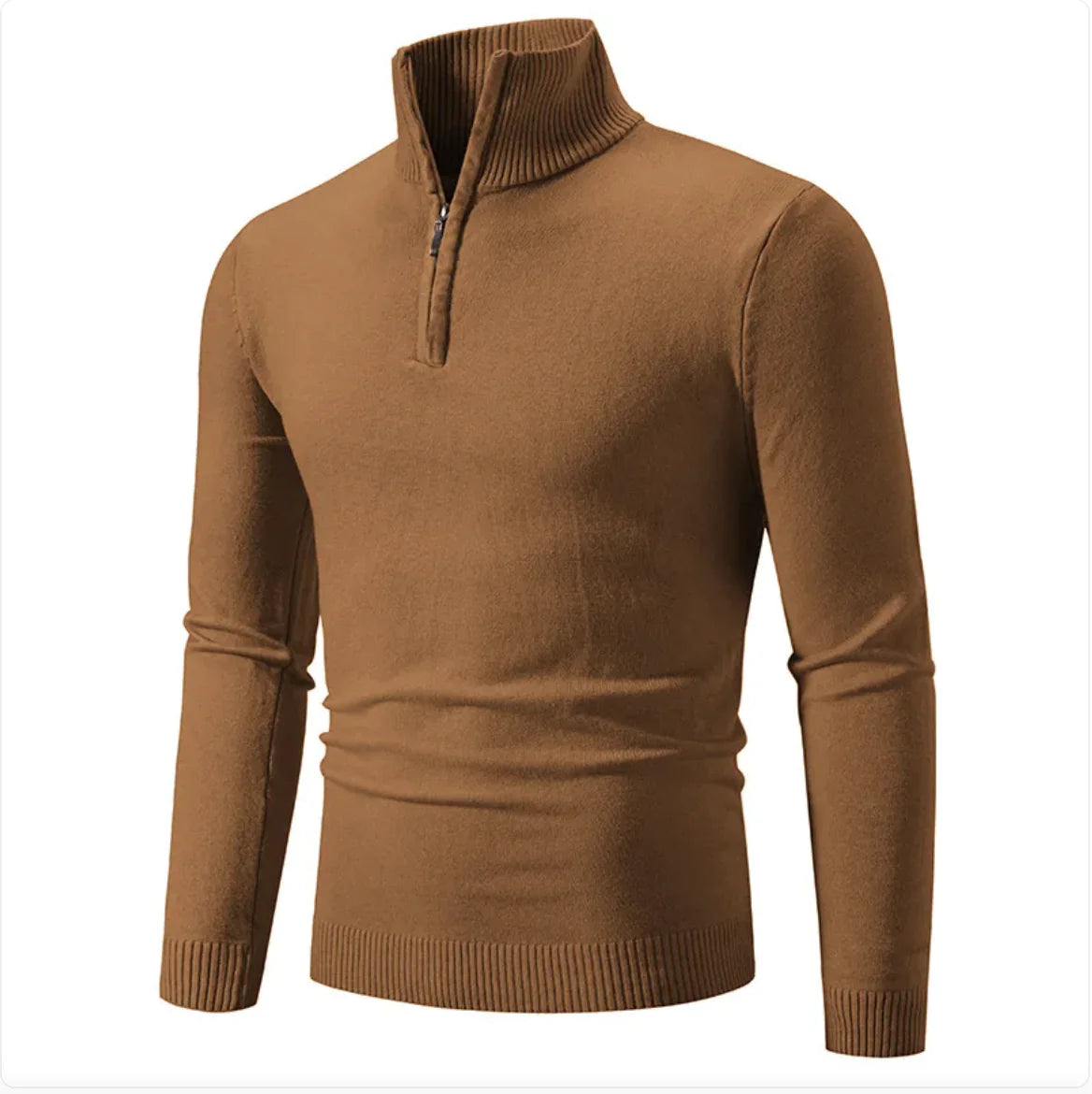 Men's Winter Sweater - Half-Zip Turtleneck, Cotton Knit