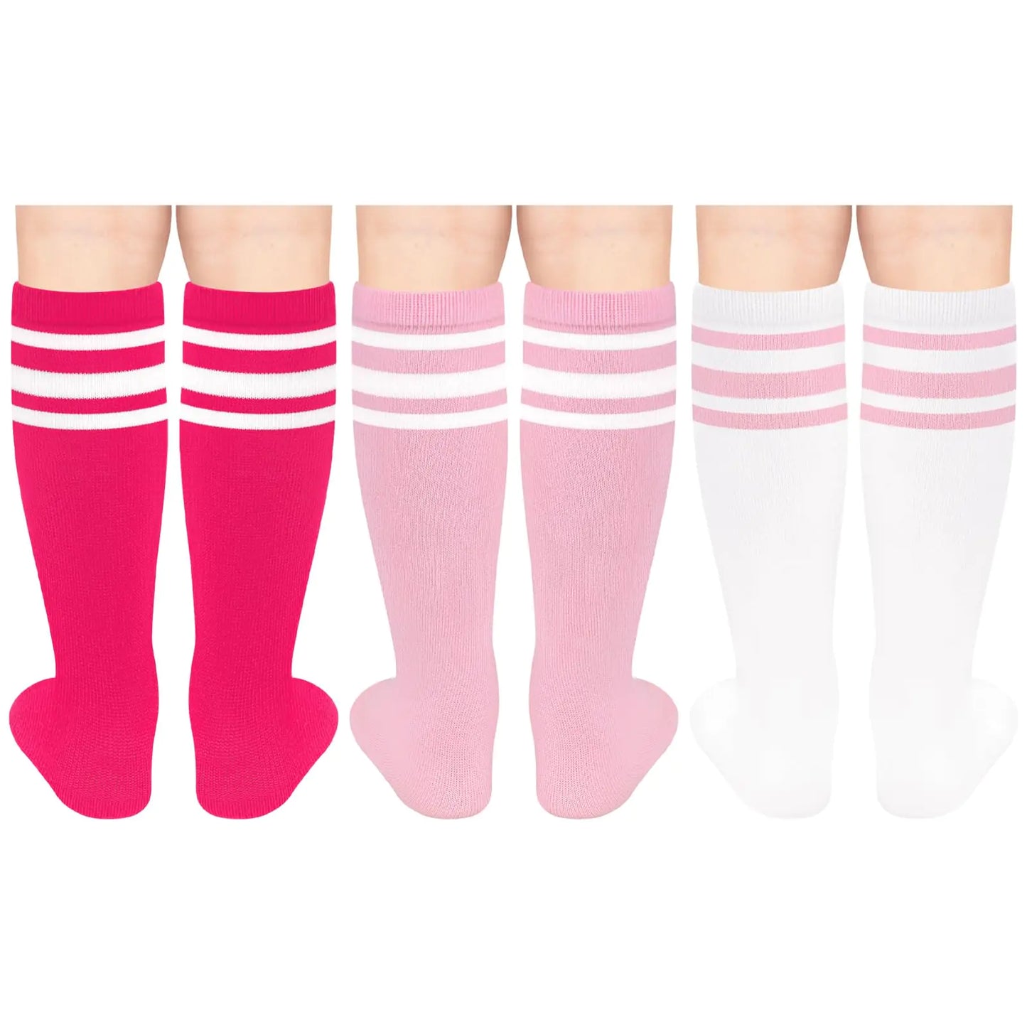 Toddler Soccer Socks Kids Soccer Socks Youth Soccer Socks Kids Baseball Socks Girls Softball Socks Boys Football Socks 6-9 Years 3 Pack Pink/White, Hot Pink/White, White/Pink