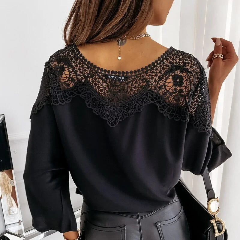 Autumn Crochet Embroidery Lace Blouses - Vintage Plus Size Women's Tops