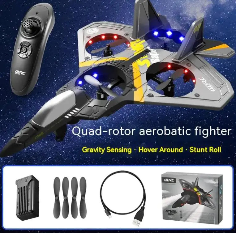 Children's Remote Control Aircraft V17 Fighter Drone Drop-resistant Foam Fixed Wing Glider Stunt Boy Toy