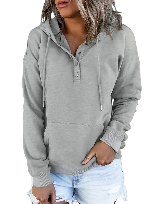 Dokotoo Damen 2024 Kapuzenpullover mit Knopfkragen und Kordelzug, Kapuzenpullover, lässig, langärmelig, Oberteile, Hemden, Grün, 4, groß